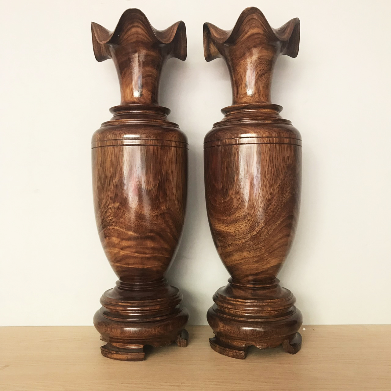 Cặp chân đèn gỗ hương cao 50cm, chân nến thờ gỗ hương cao cấp